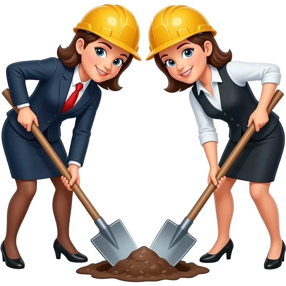 two business women digging a hole and you can see the hole + they have on hard hats emoji