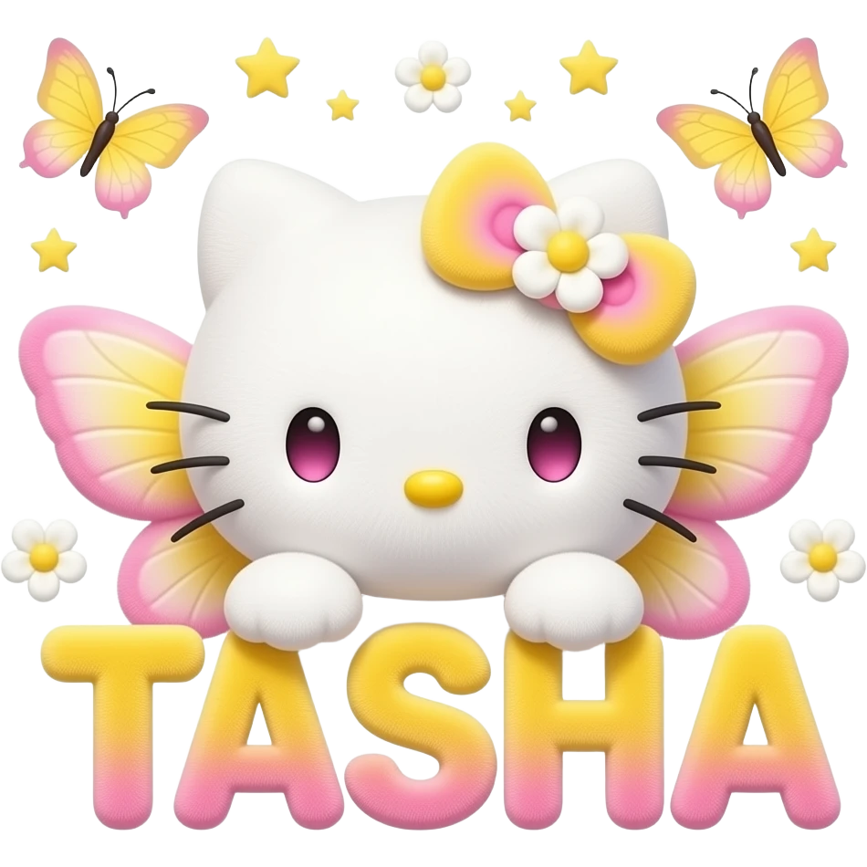 White velvety fur 3D hello kitty head with yellow pink gradient 3D ...