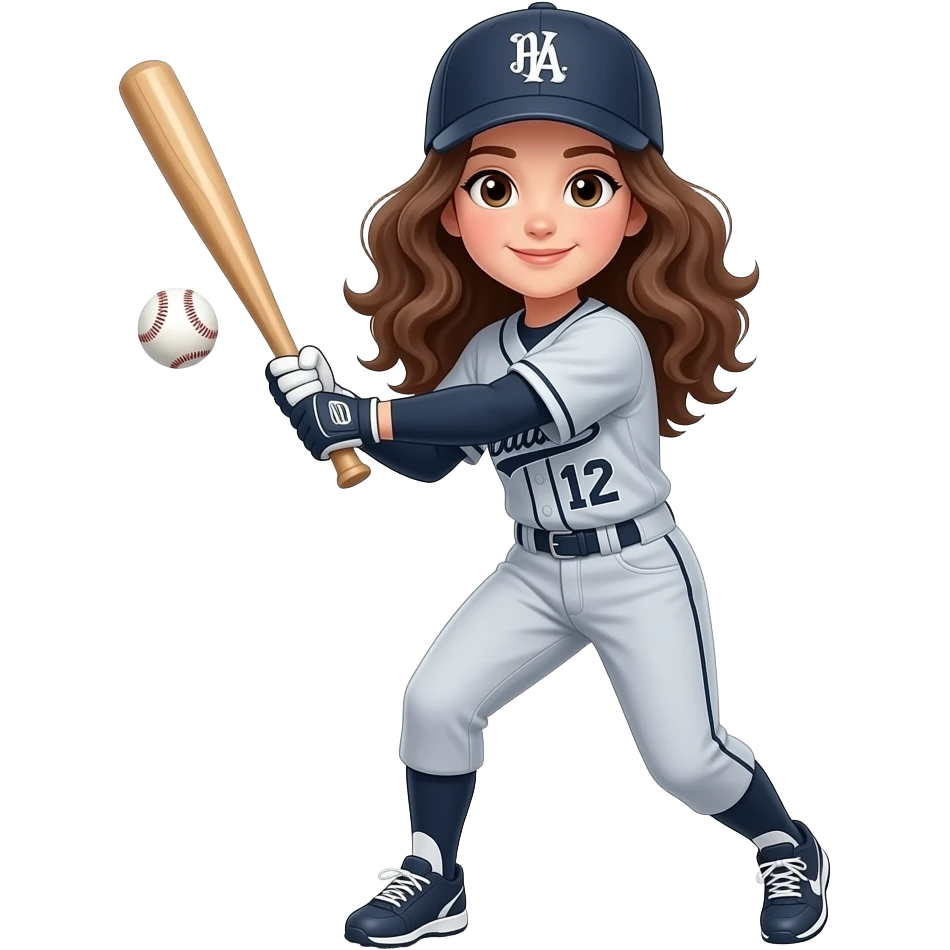 Girl with brown hair wavy hair, teen grey baseball emoji