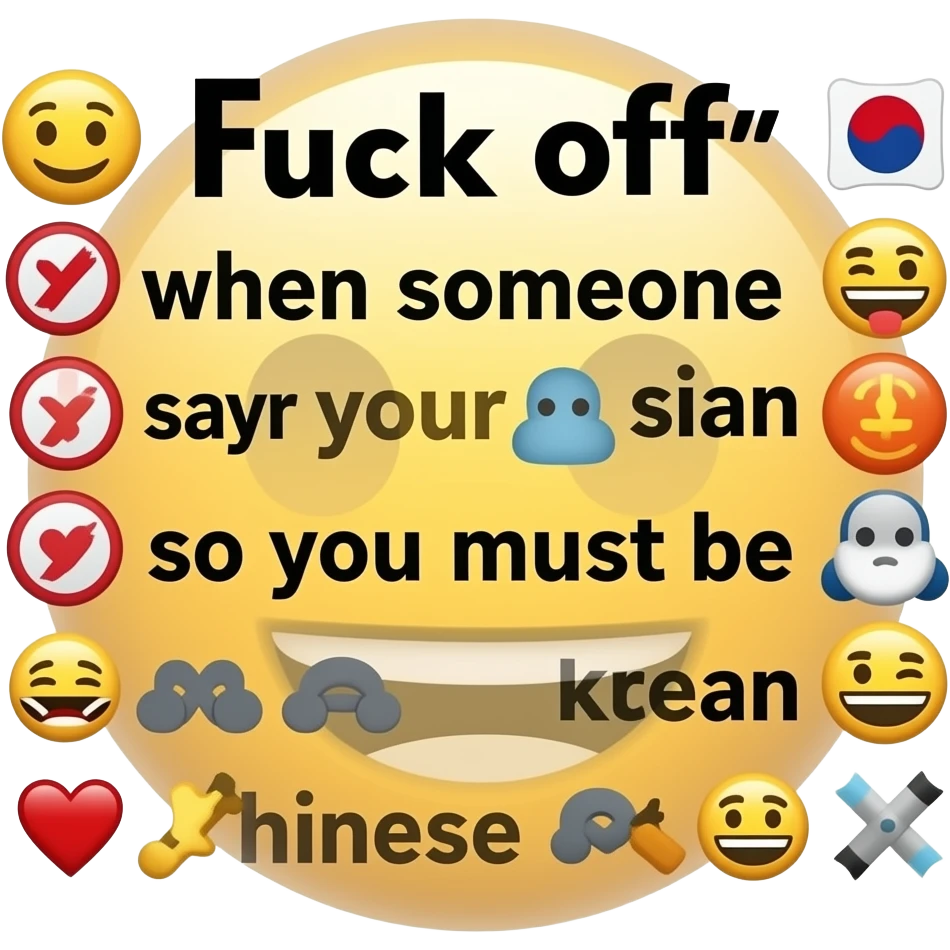 Word emoji stating "Fuck off" when someone says your asain so you must be korean, chinese etc emoji