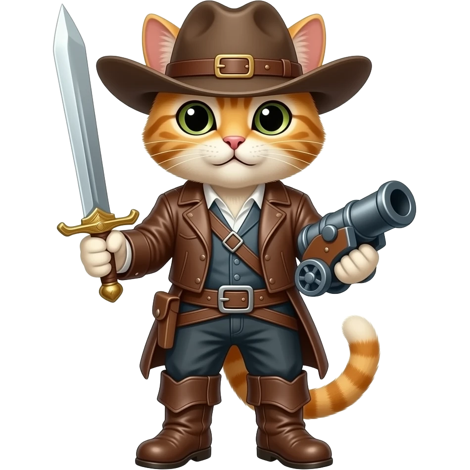 кот а сапога с мечем в шляпе и с пушкай emoji