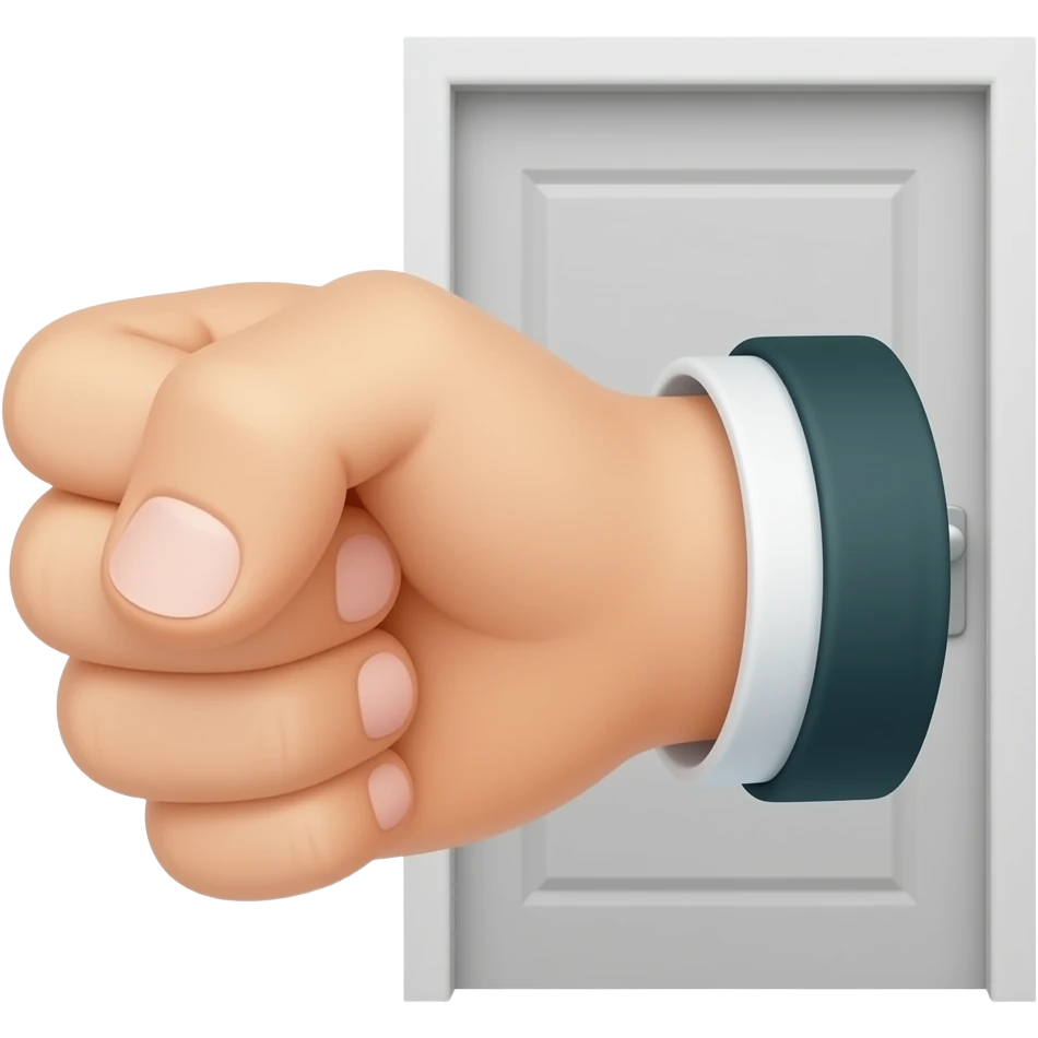 pov first person perspective of persons back of fist knocking aggressively on figurative door emoji