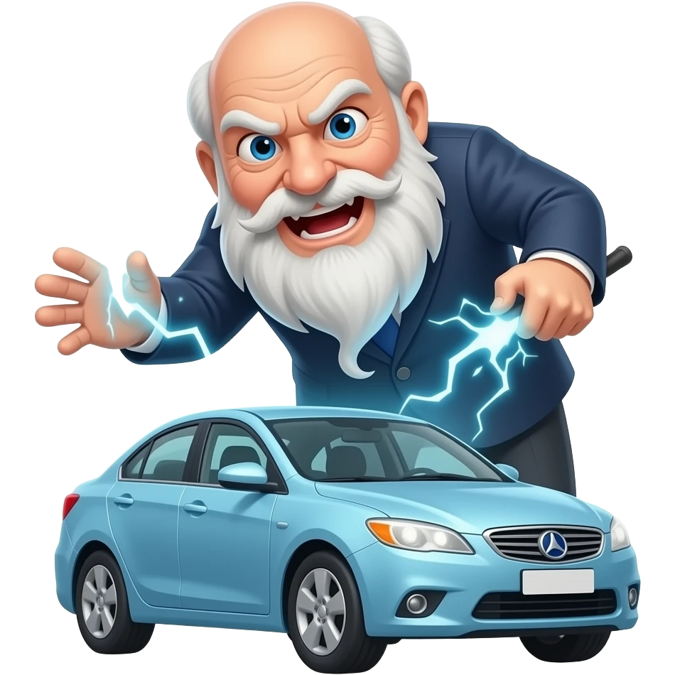 A bald, old, evil Jewish man magically striking down a car emoji