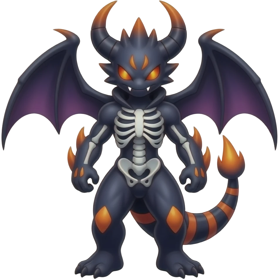 Shiny Horned Badass Edgy Dark Evil Spectral Dusky Spooky Skeletal Cool Hot Stylish Handsome Duskull-Darkrai-Genesect-Fakémon-fusion (full body) emoji