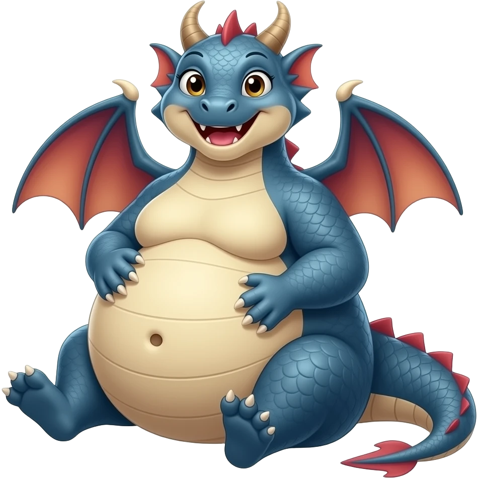 A lounging girl dragon,so fat & full that her heavy big round tummy looks pregnant,she is so bloated,how about a gentle tickle rub on her sensitive bellybutton to make her proudly giggle,what a fatty. emoji