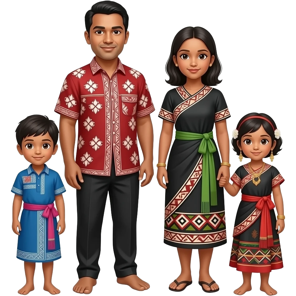 fiji indian parents emoji image with 2 young childrens and cultural cothes emoji