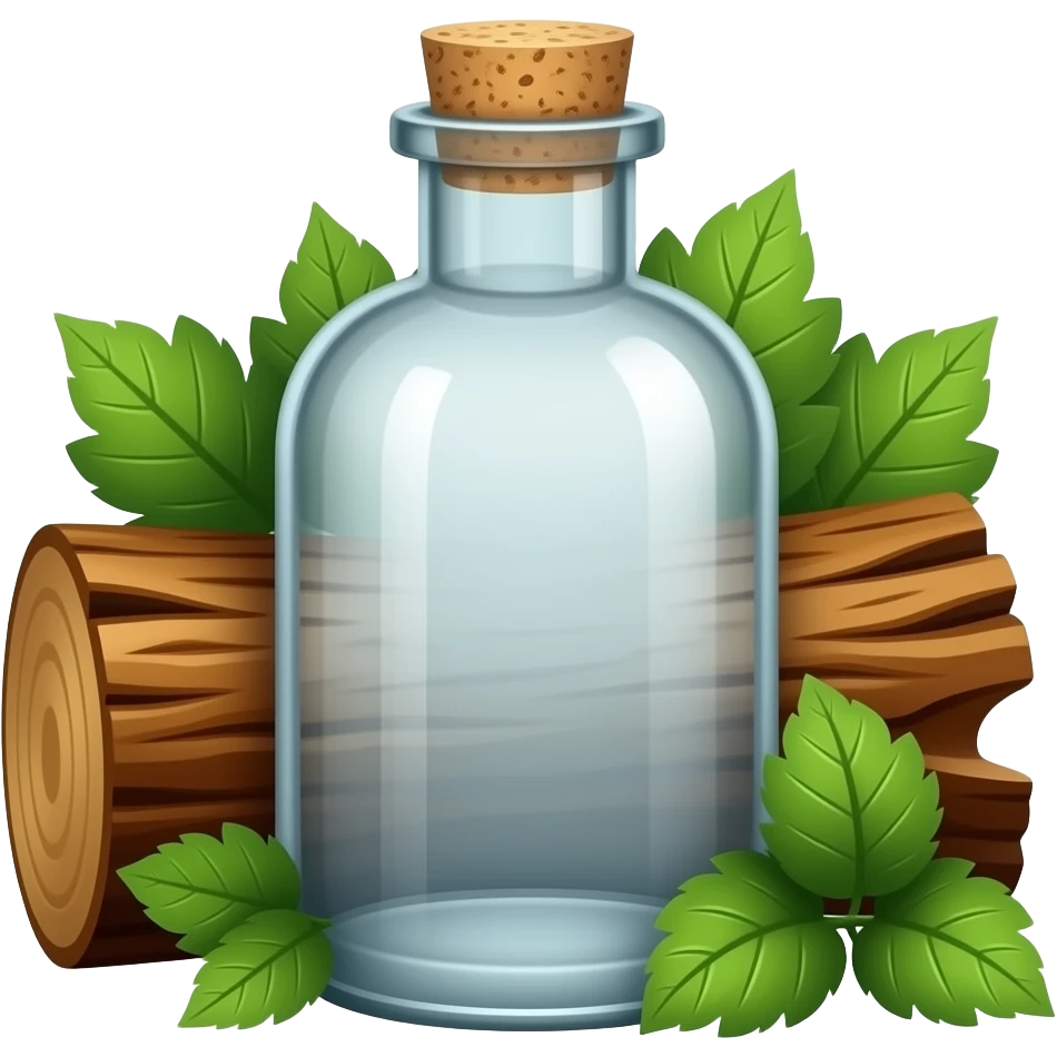 medicine bottle with tree bark and leaves nearby emoji