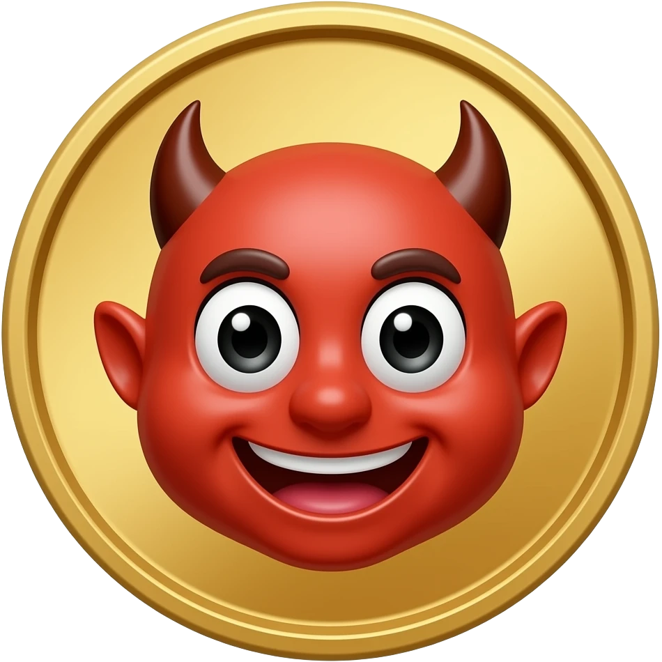 a cartoon coin with a family friendly looking devil minted on it emoji