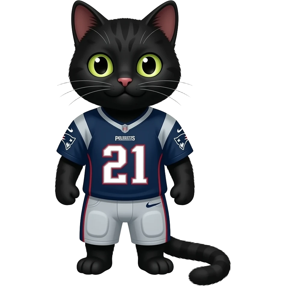 black cat wearing a new england patriots jersey number 21 emoji