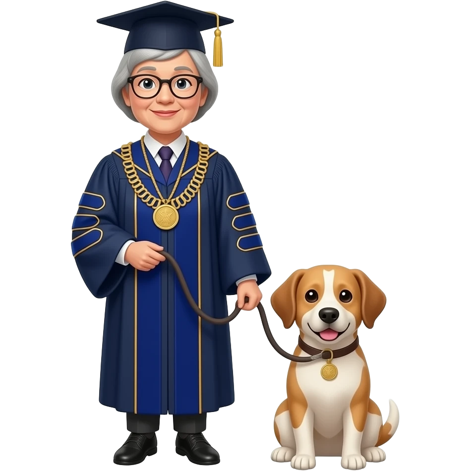 older female asian dean holding a leash on a dog emoji
