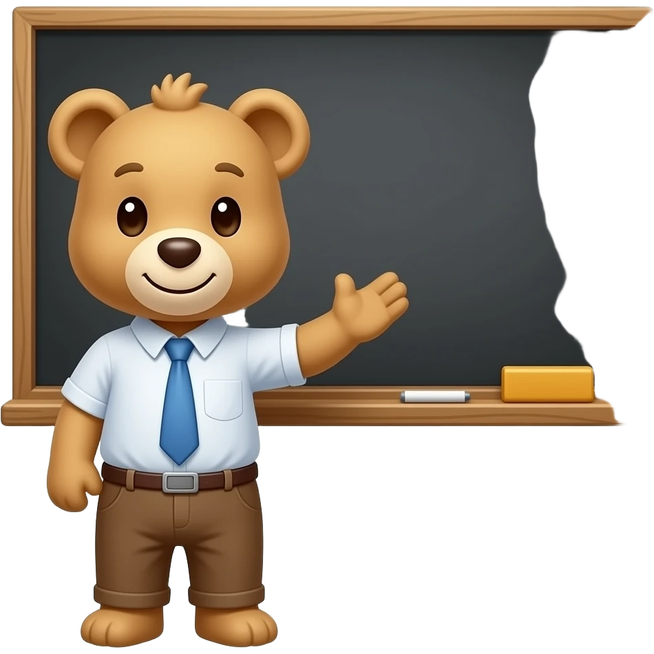 Beige teddy bear teacher, no fluffy hairs, with blackboard emoji