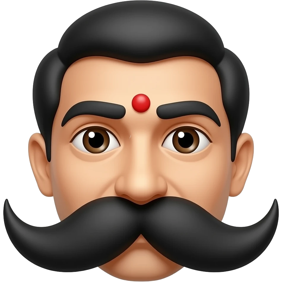 In a white background no person is needed just black eyebrows, red bindi and moustache yeah this is perfect but like Bharathiyar symbol make red bindi a little smaller don't change anything emoji