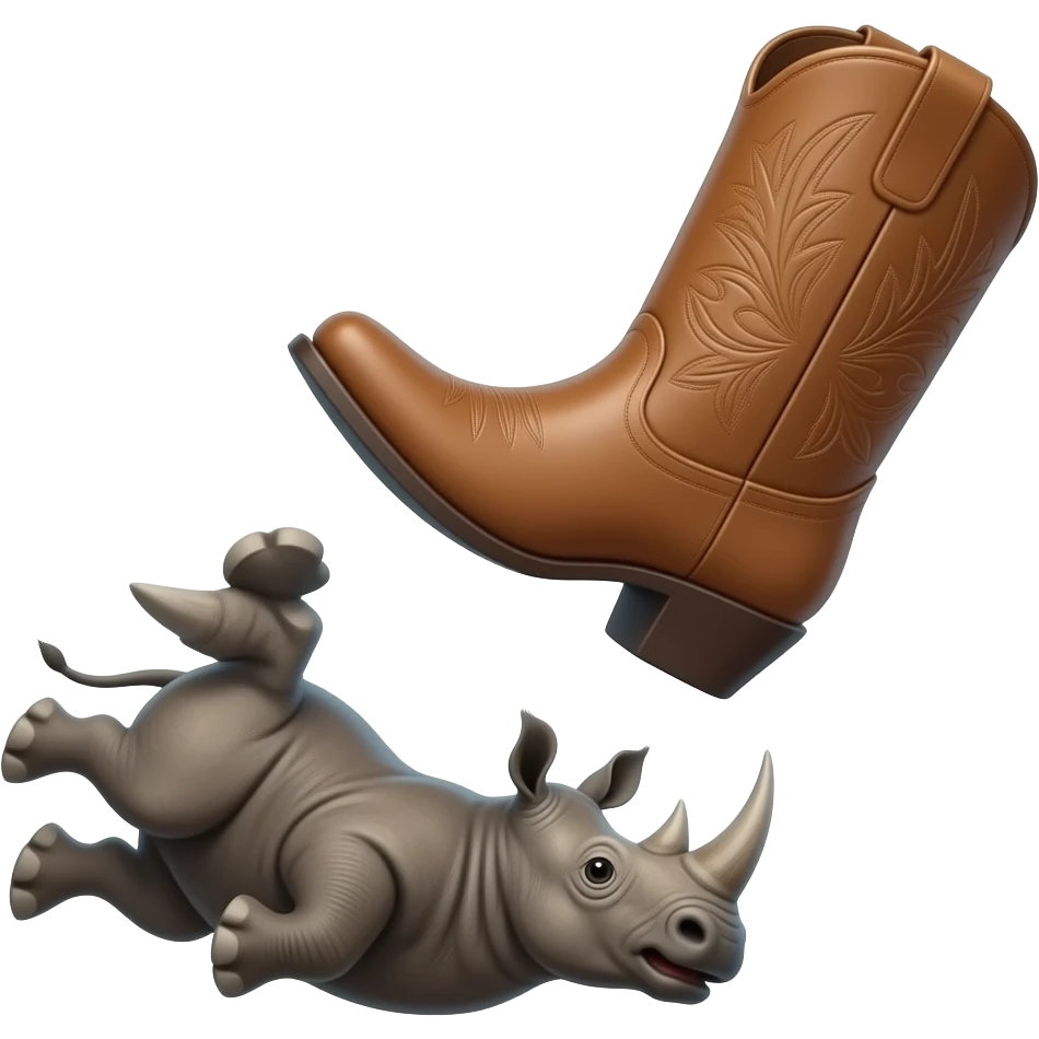 Big texas cowboy boot kicking out a falling rhino emoji