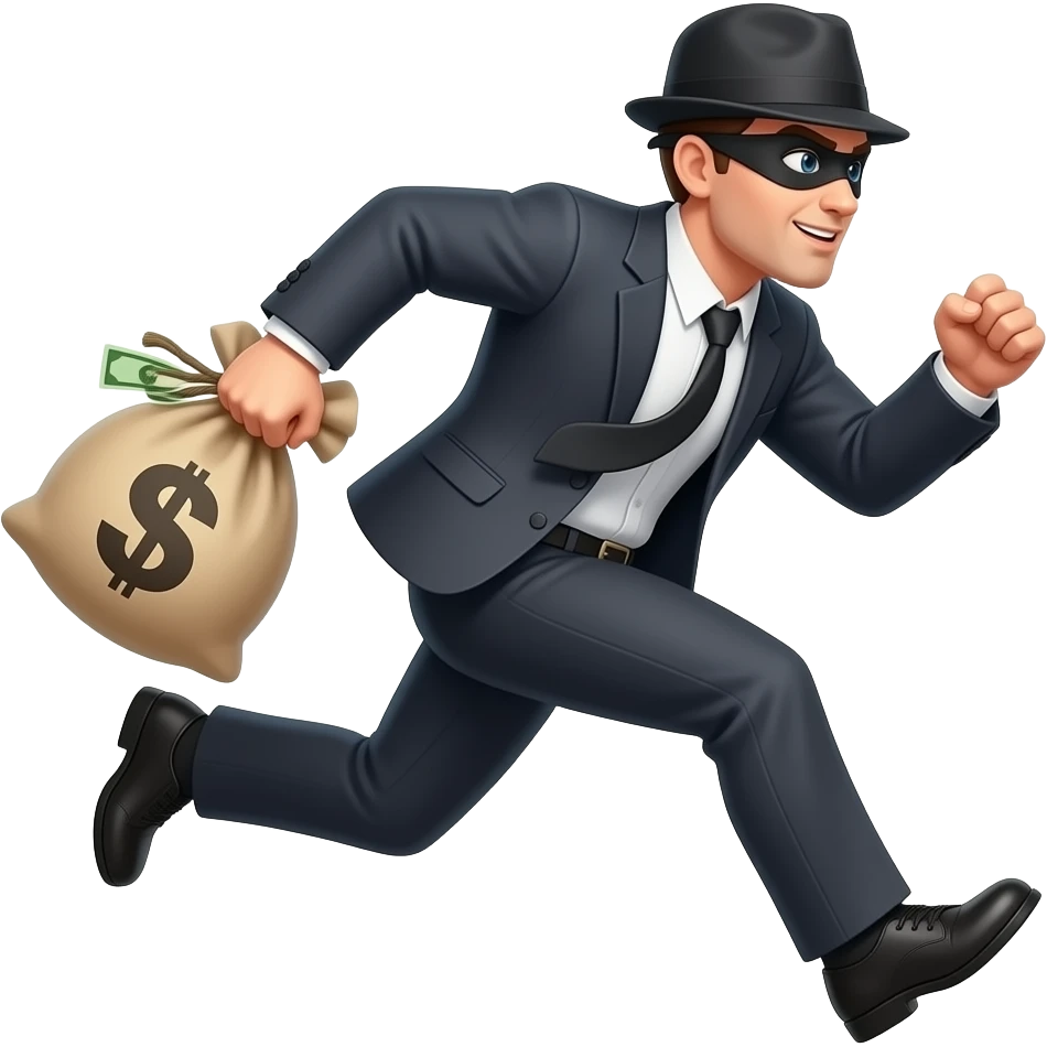 Un ladron corriendo con una bolsa de dinero emoji