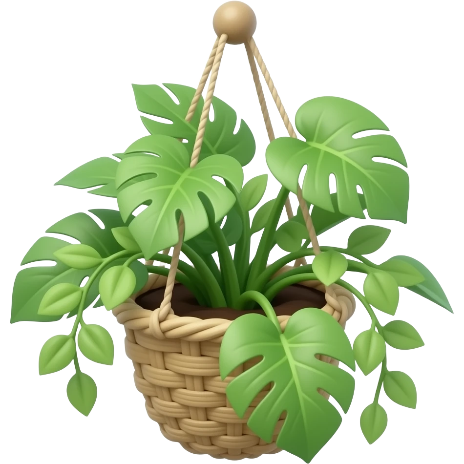 Crée 1 emoji iOS 18 représentant une plante suspendu. La vue est prise en 3 quarts.l'ensemble est isolée sur un fond blanc. emoji