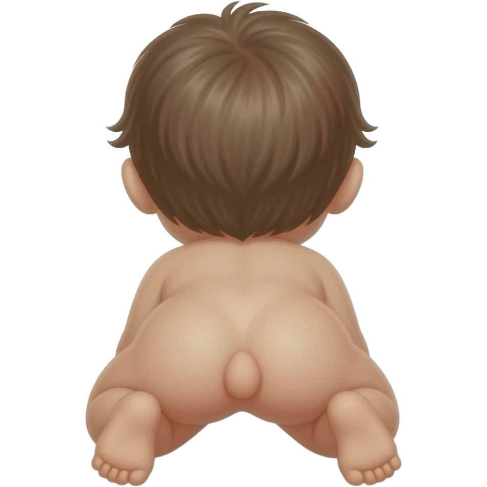 Niña de un año gateando desnuda  con su ano de frente emoji