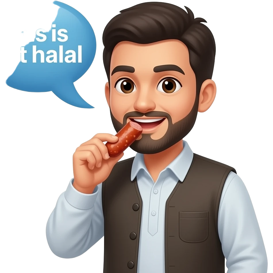 Un arbe entrain de manger du Saucisson en disant dans une bulle ce n est pas halal emoji