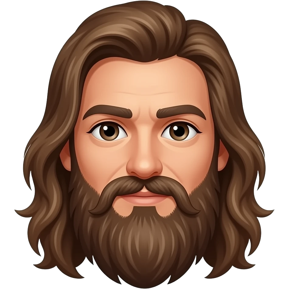 Long hair and long beared with thick eyebrows and eyelashes guy emoji
