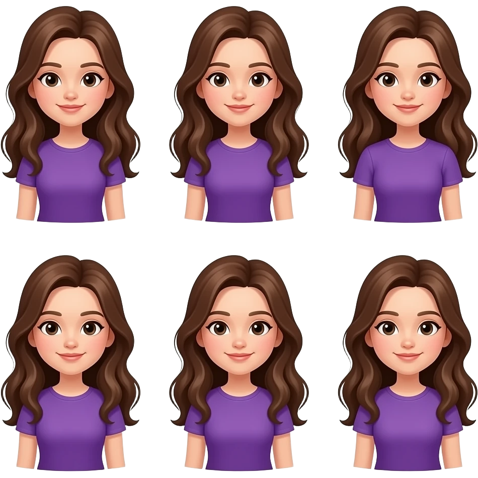 فتاة شعرها بني وملابسها بنفسجية بوضعيات مختلفة emoji