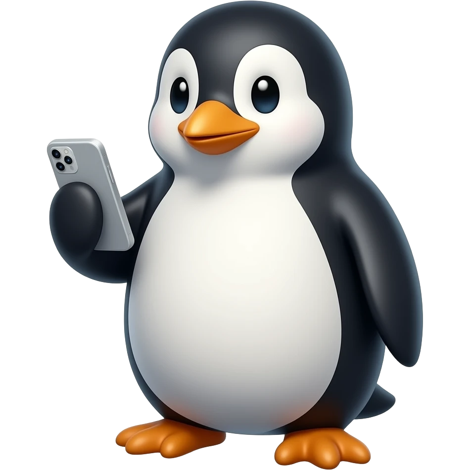A penguin using a mobile phone emoji