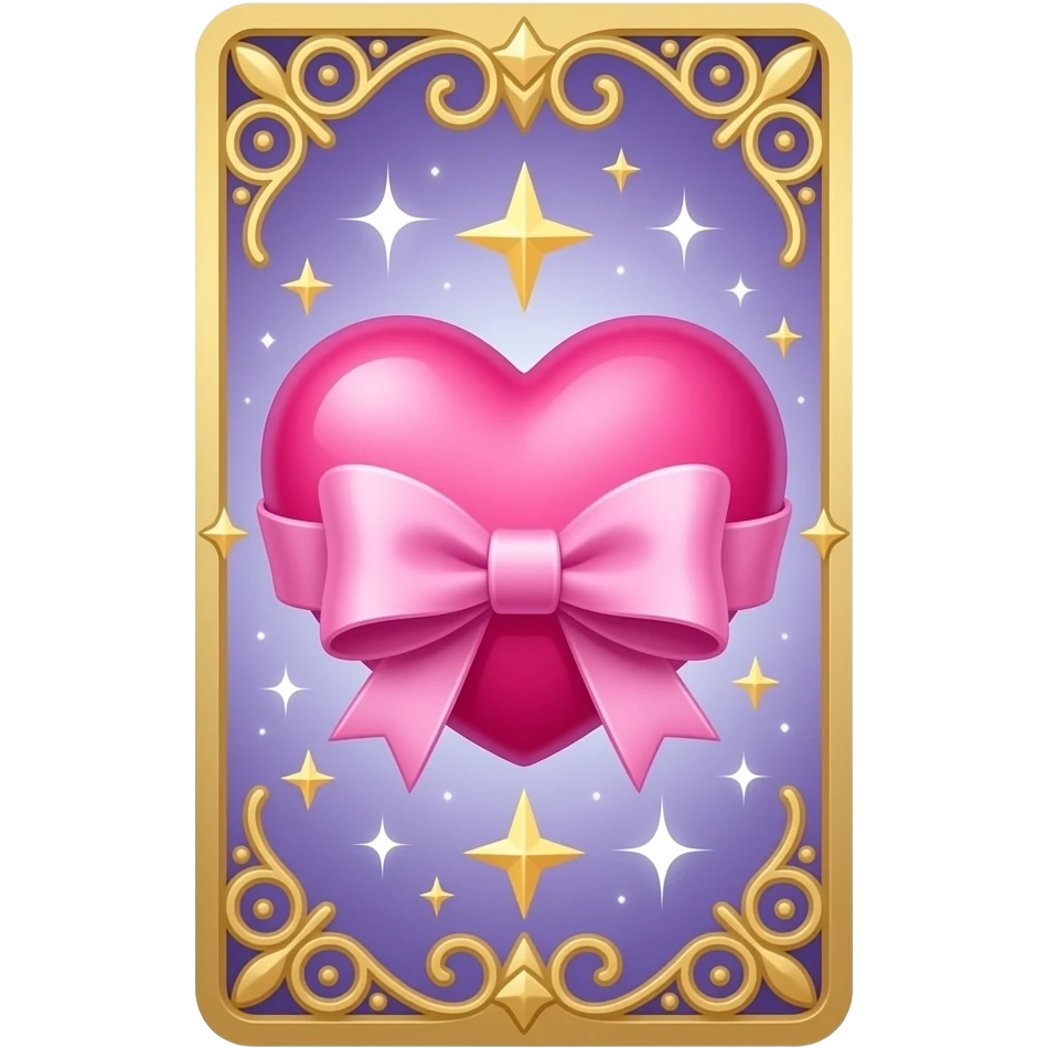 beautiful magical tarot card with pink heart and bow and stars and golden embellishments emoji
