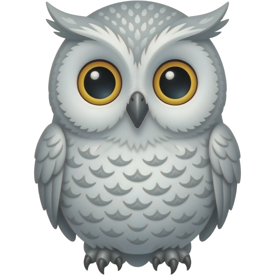 a cute, detailed silver owl emoji
