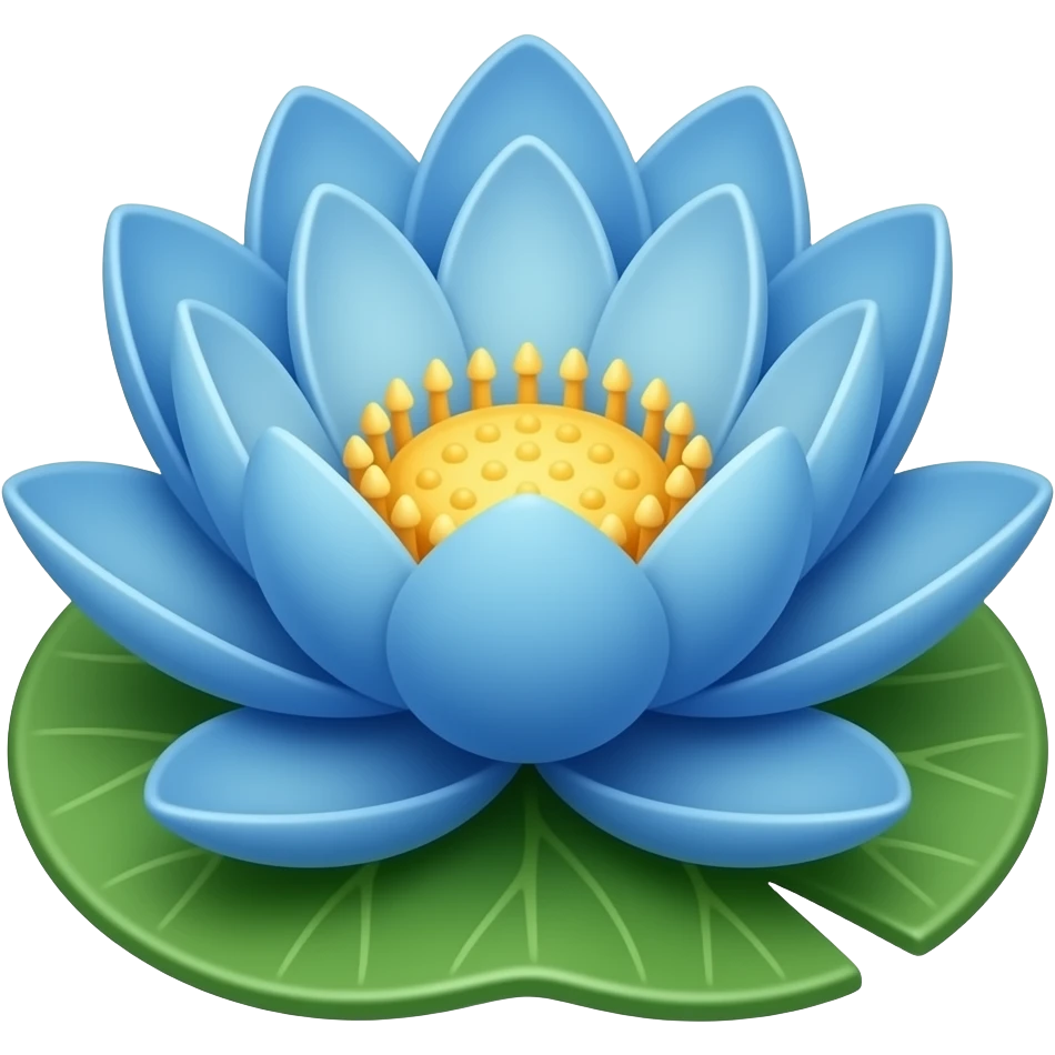 8 petal blue lotus with green leaf emoji