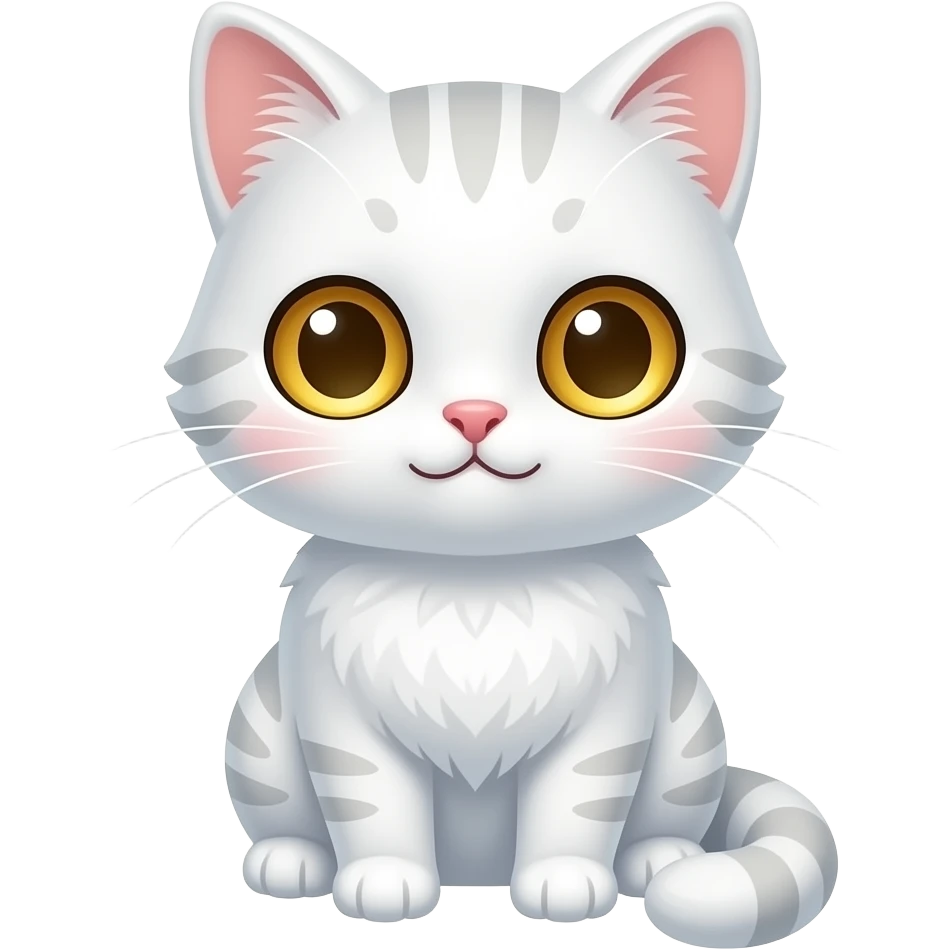 cute white cat with golden eyes, chibi, hello emoji