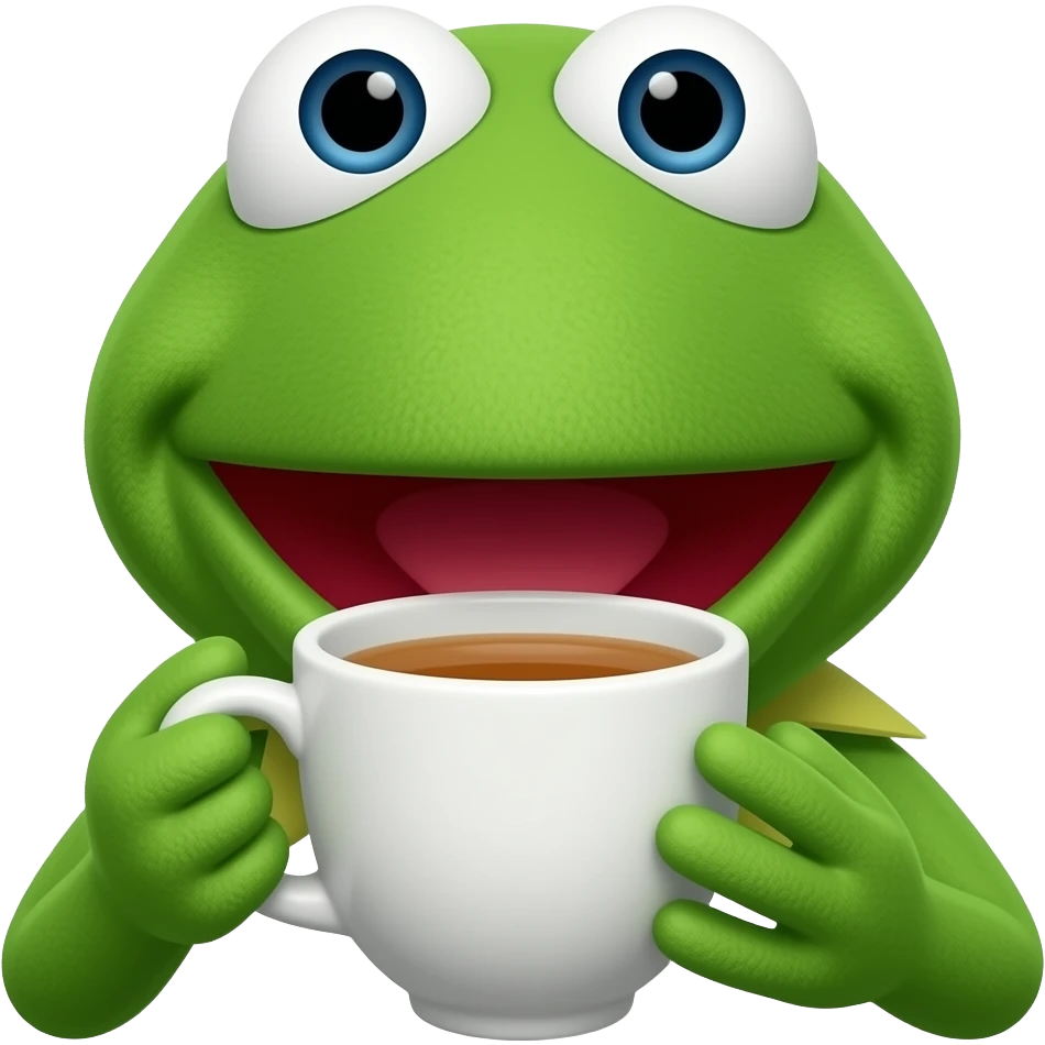 Kermit head drinking tea emoji