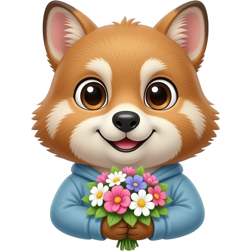 a bust shot of an animal holding flowers emoji