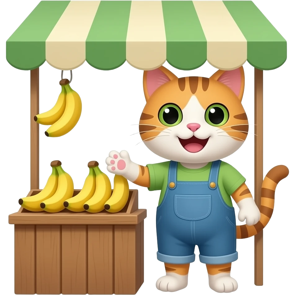 a happy cat at a banana stand emoji