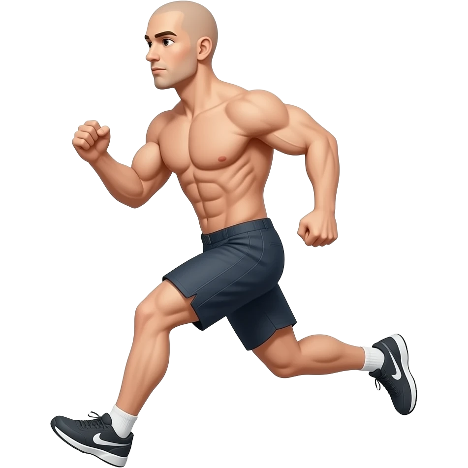 tall bald man without muscles running emoji