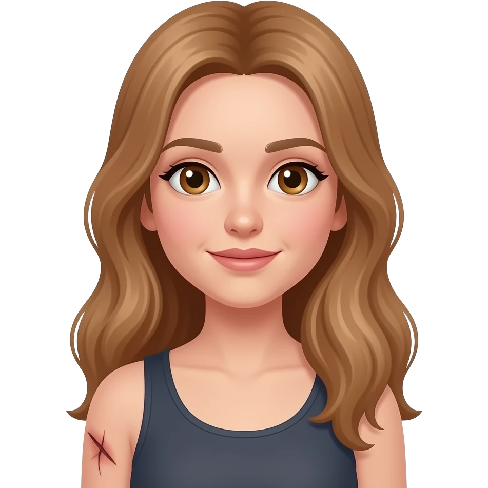 A girl with long light brown hair with a few scars on her left arm emoji