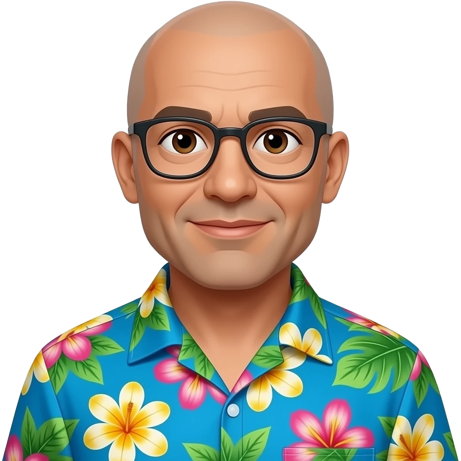 balding man, brown eyes and glasses, hawaiian shirt, hispanic complection emoji
