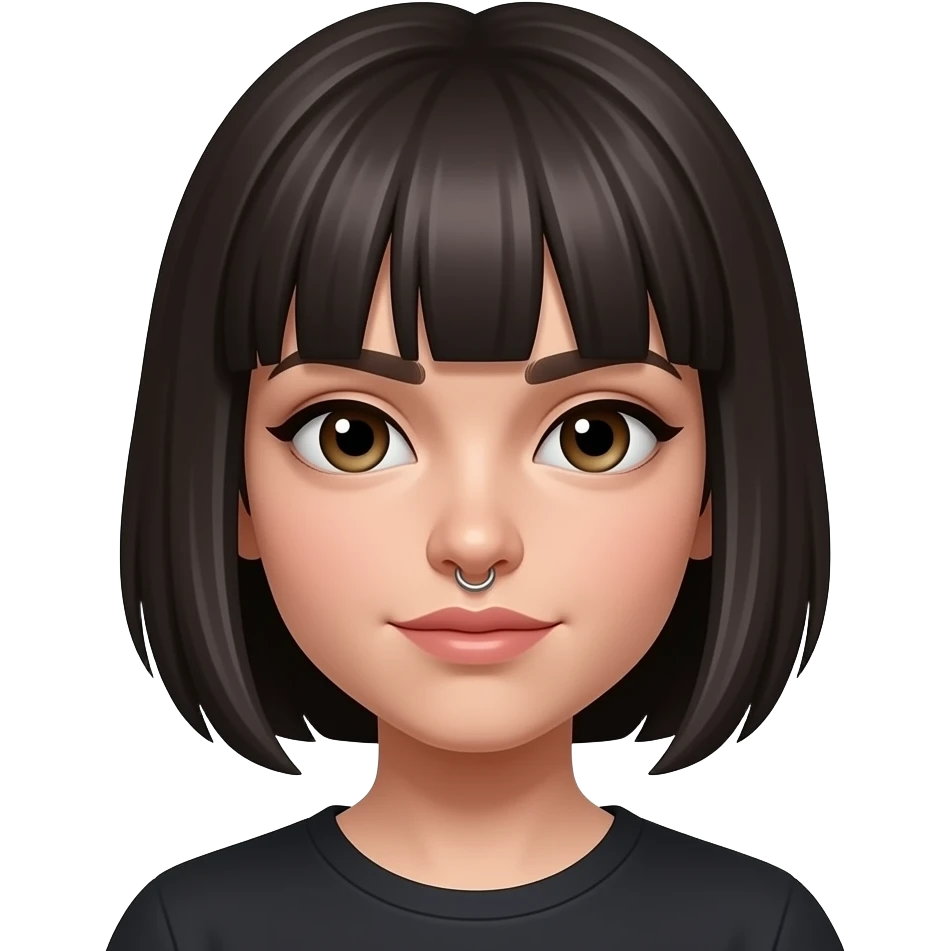 CHICA CON MOÑOS BAJOS, PELO OSCURO Y FLEQUILLO MEDIANO ABIERTO Y SEPTUM EN LA NARIZ. emoji