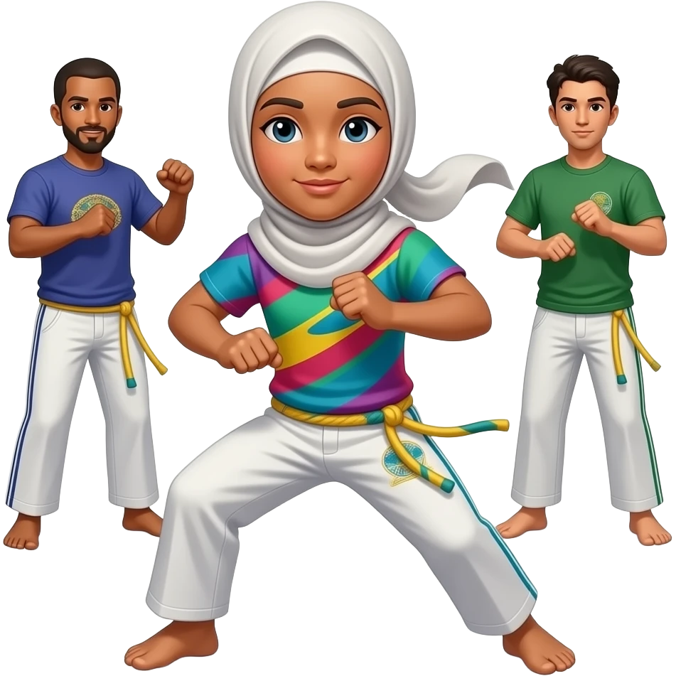Crie uma muçulmana capoeirista, jogando com outros capoeiristas emoji