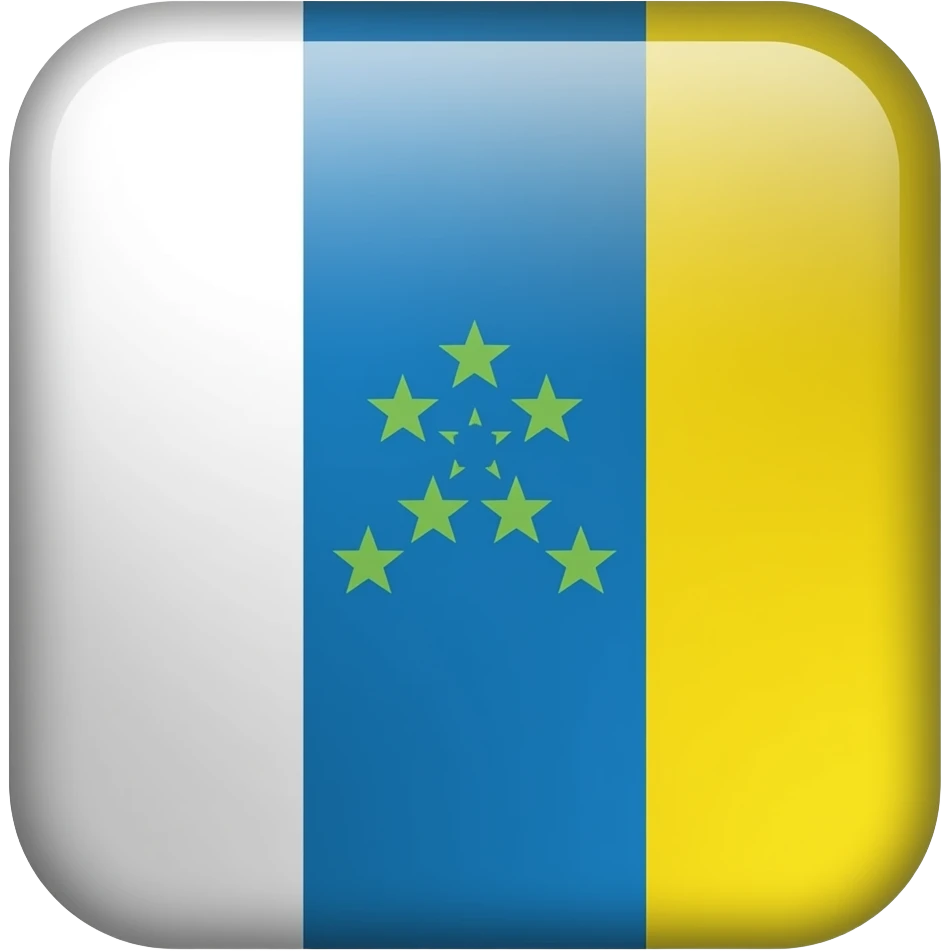 bandera de canarias pero en el centro un azul más celeste y dentro de ese recuadro celeste hazlo con 7 estrellas circulares de color verde emoji