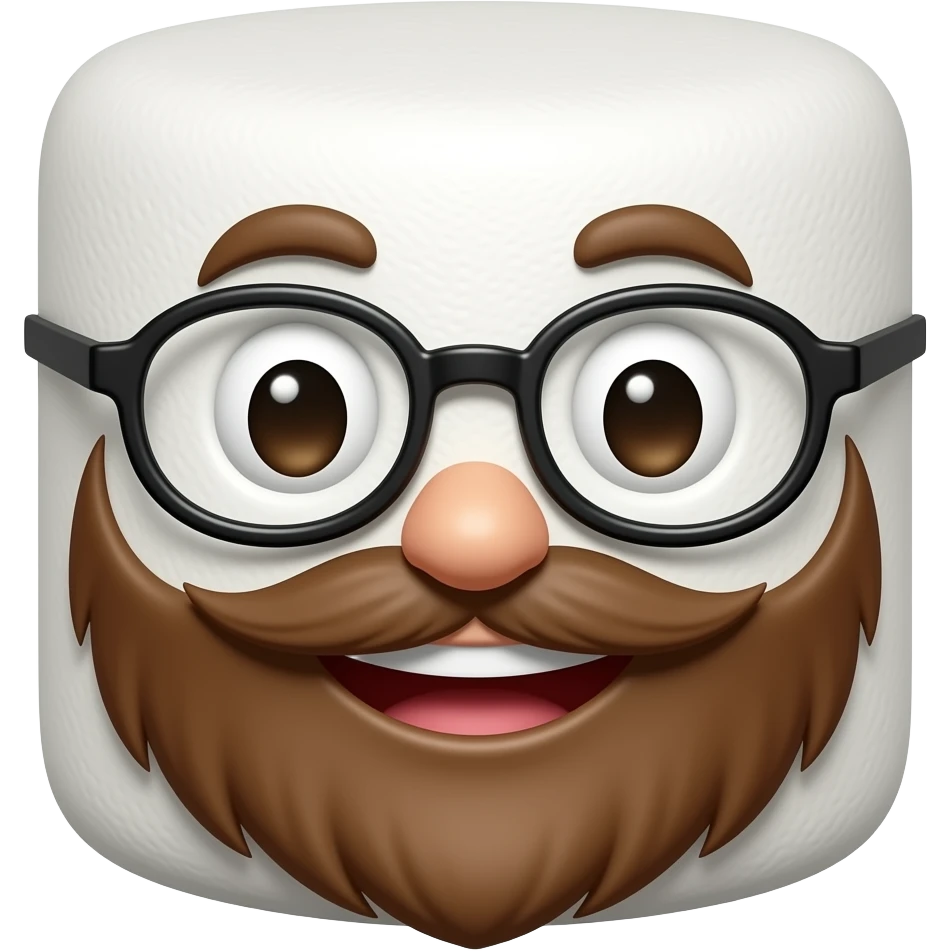 smiling marshamallow with a brown beard and glasses no ears no nose emoji