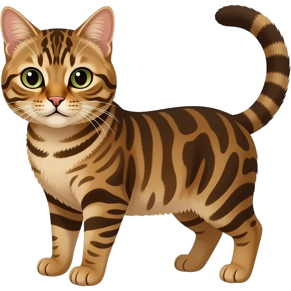a brown tabby cat with a spotty stomach, i can share reference if needed emoji