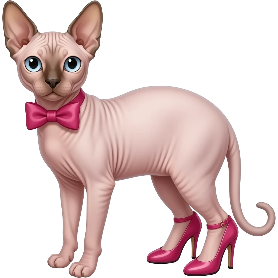 Pink Sphynx cat with heels and bow emoji