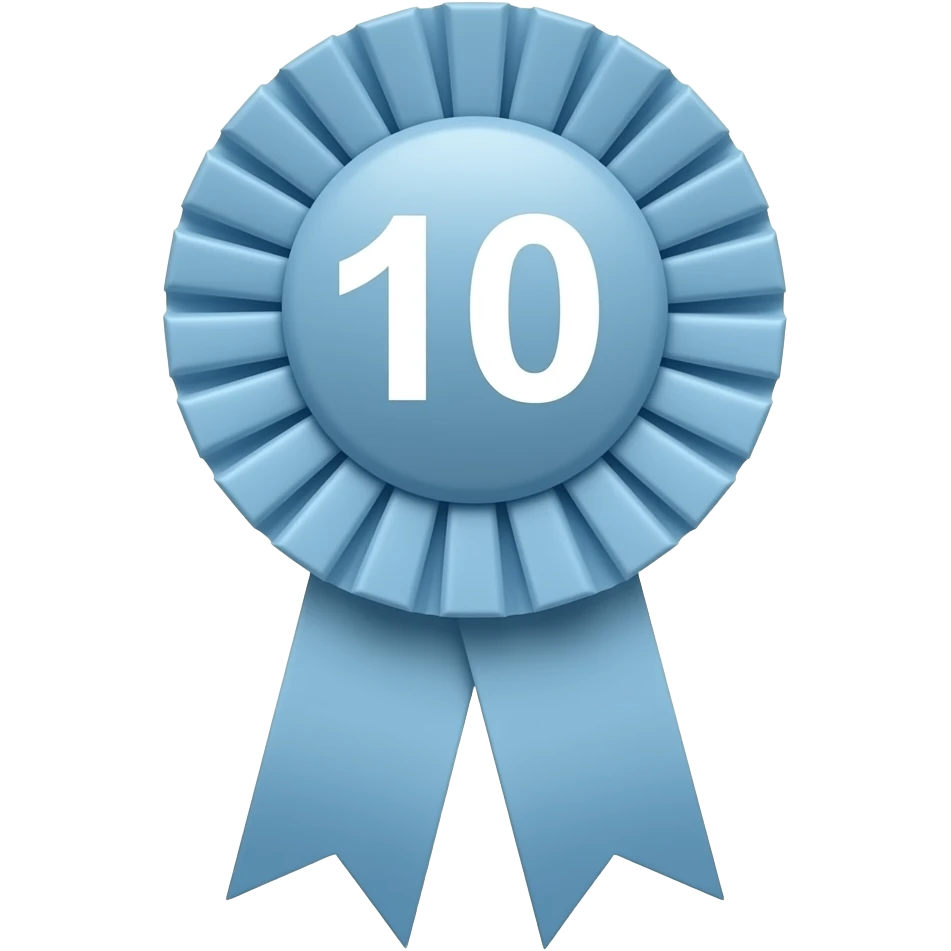 a 10th place lighter pale Blue ribbon with a smaller round top with a smaller 10 in the middle emoji