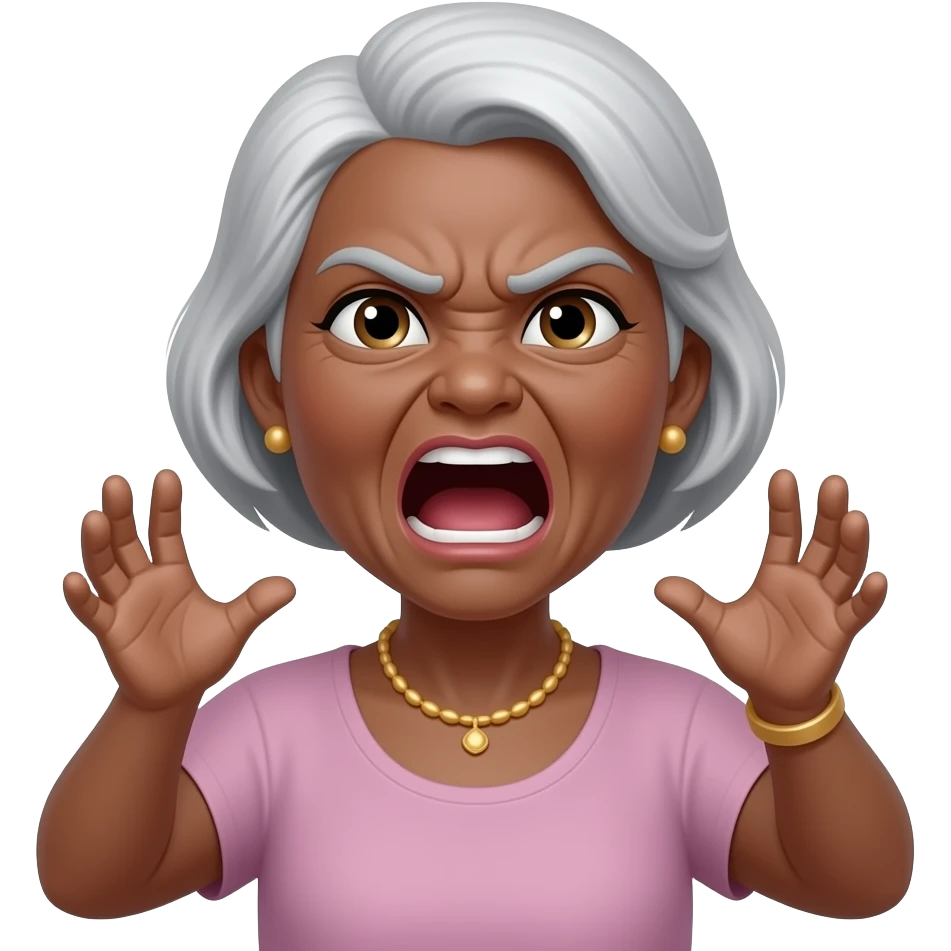 angry black ethnicity old grandma screaming emoji | AI Emoji Generator