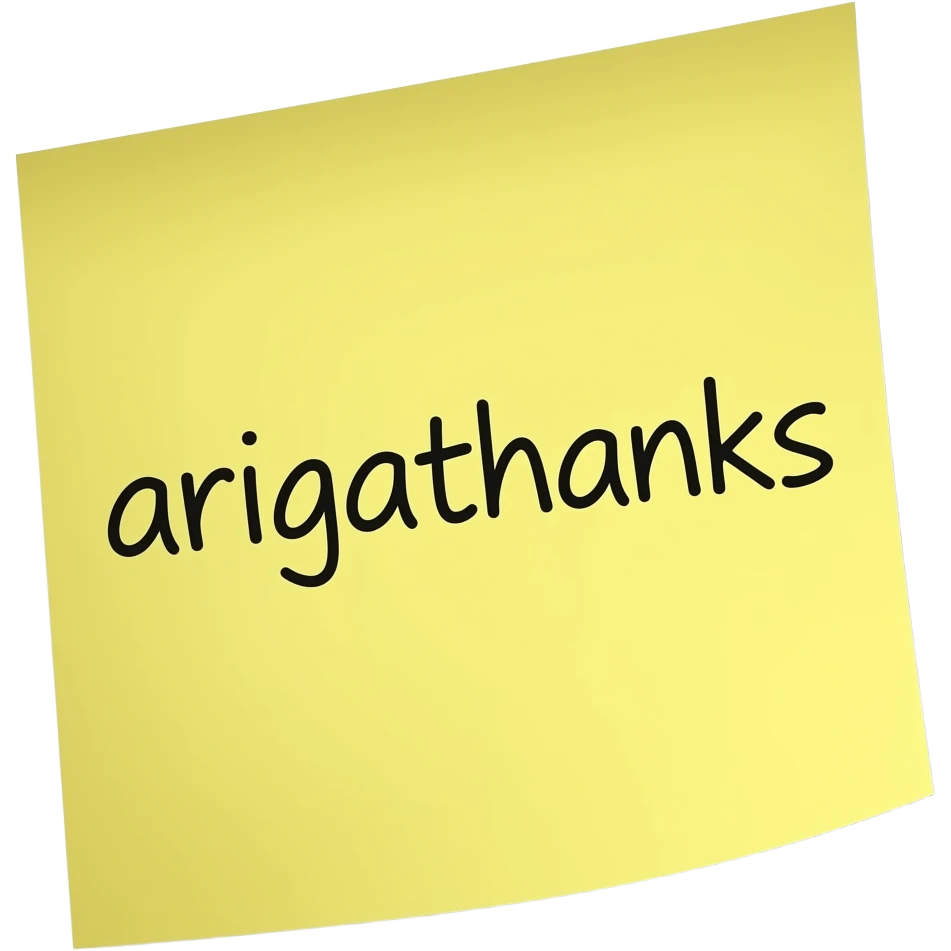 Yellow sticky Note emoji with "arigathanks" emoji