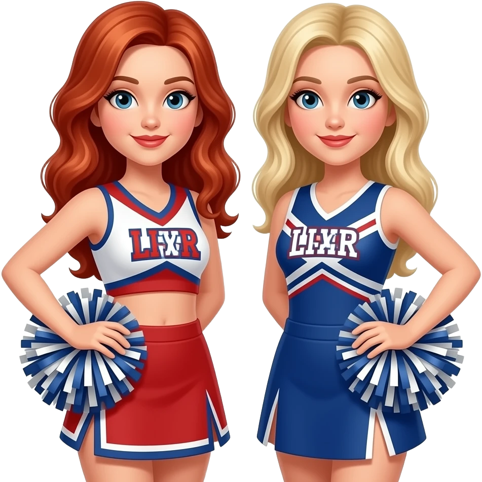 A redhead cheerleader beside a blonde cheerleader emoji