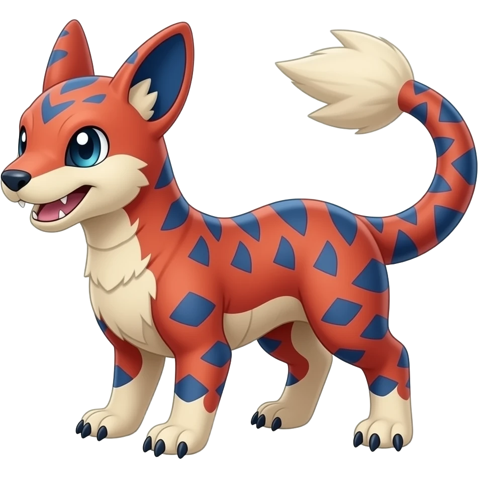 scaly tribal-patterned digitigrade quadrupedal Red and blue Vaporeon-Salandit-Toothless-hybrid emoji