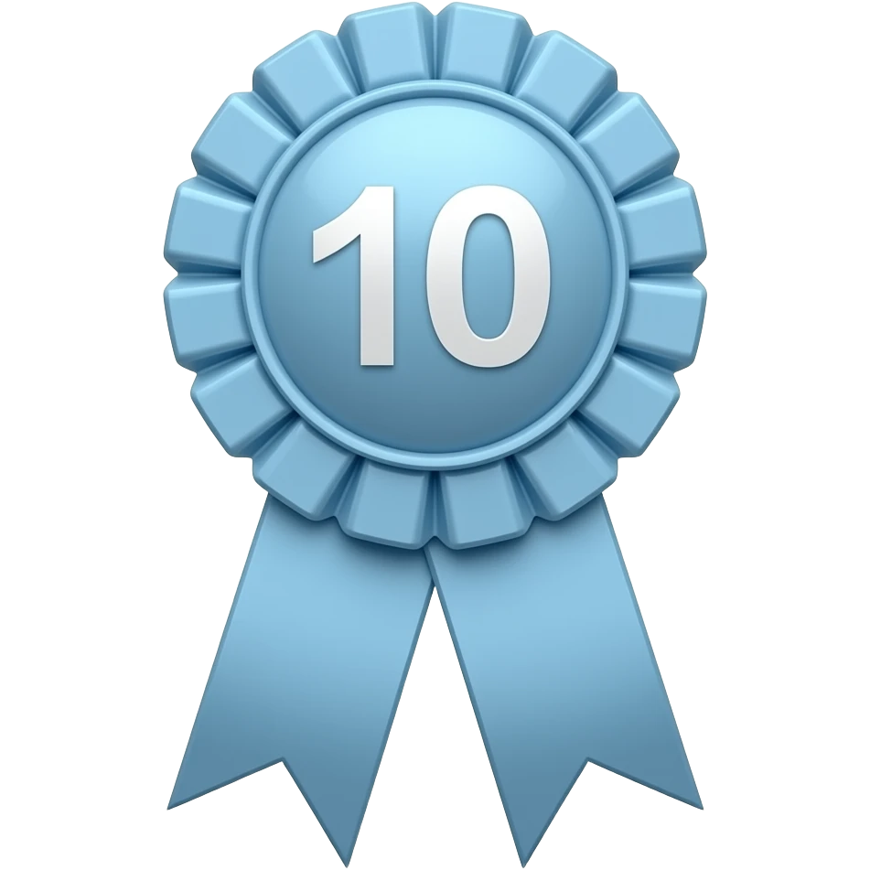 a 10th place very light Blue ribbon with a smaller round top with a smaller 10 in the middle emoji