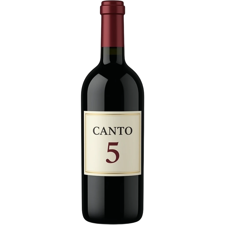 Emoji de botella de vino de color rojo con una etiqueta en la que ponga CANTO5 emoji