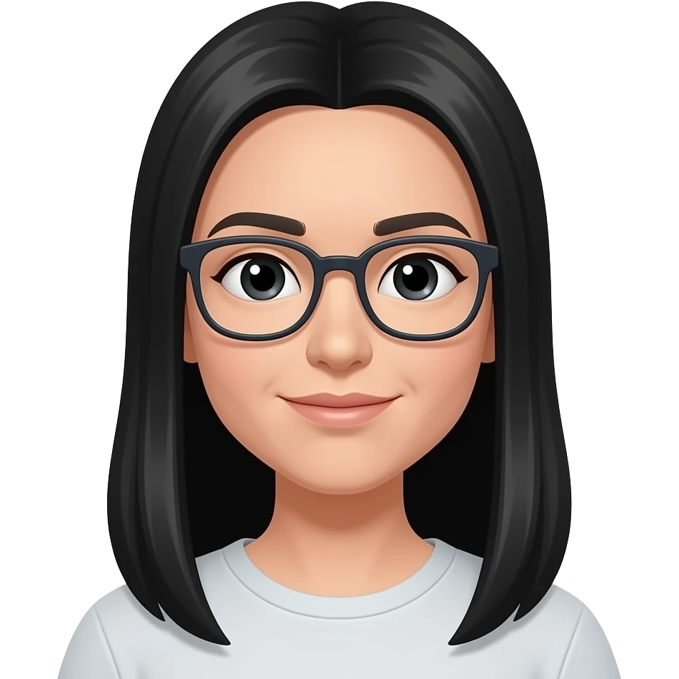 straight black long hair and glasses emoji