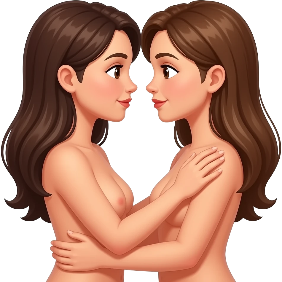 Two naked womans touching each other emoji
