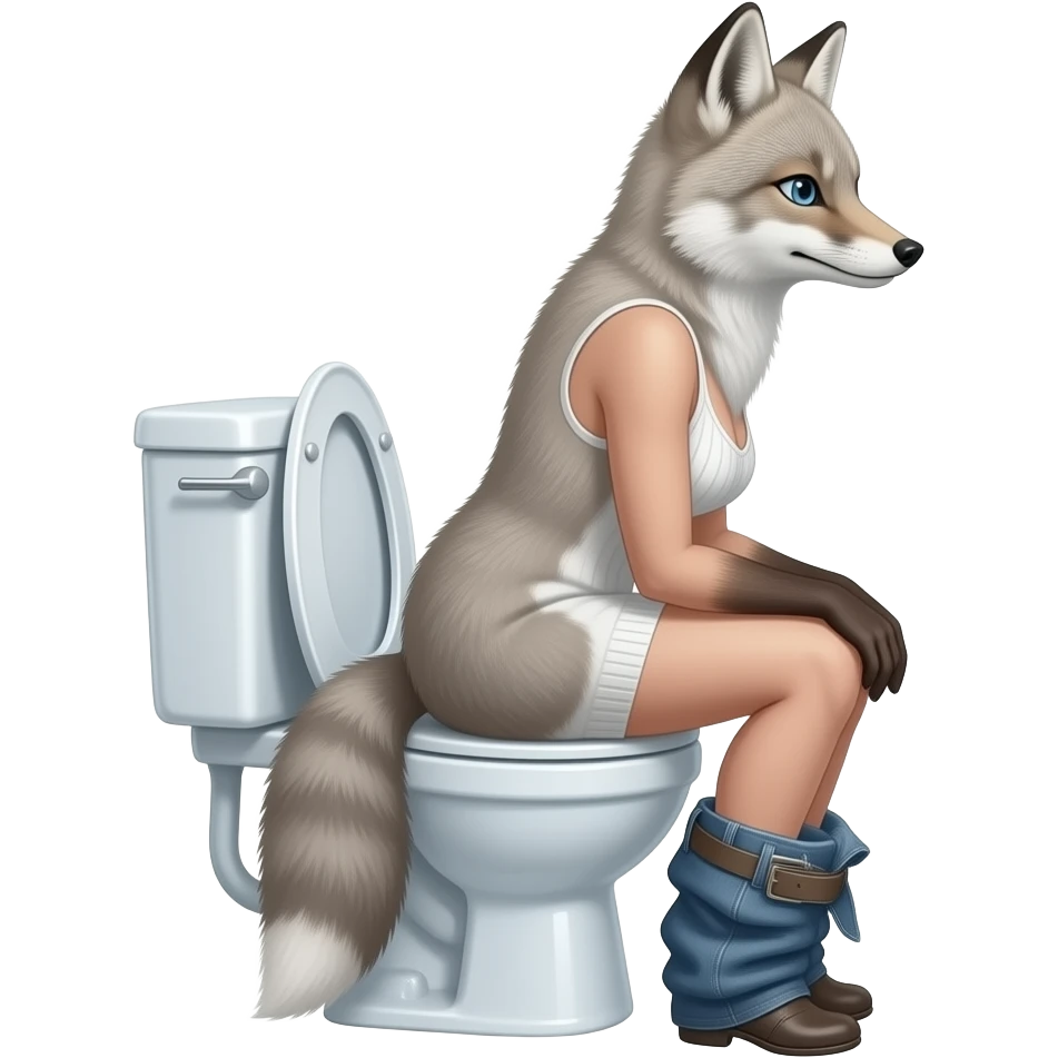 Female Arctic fox furry woman on toilet side view emoji